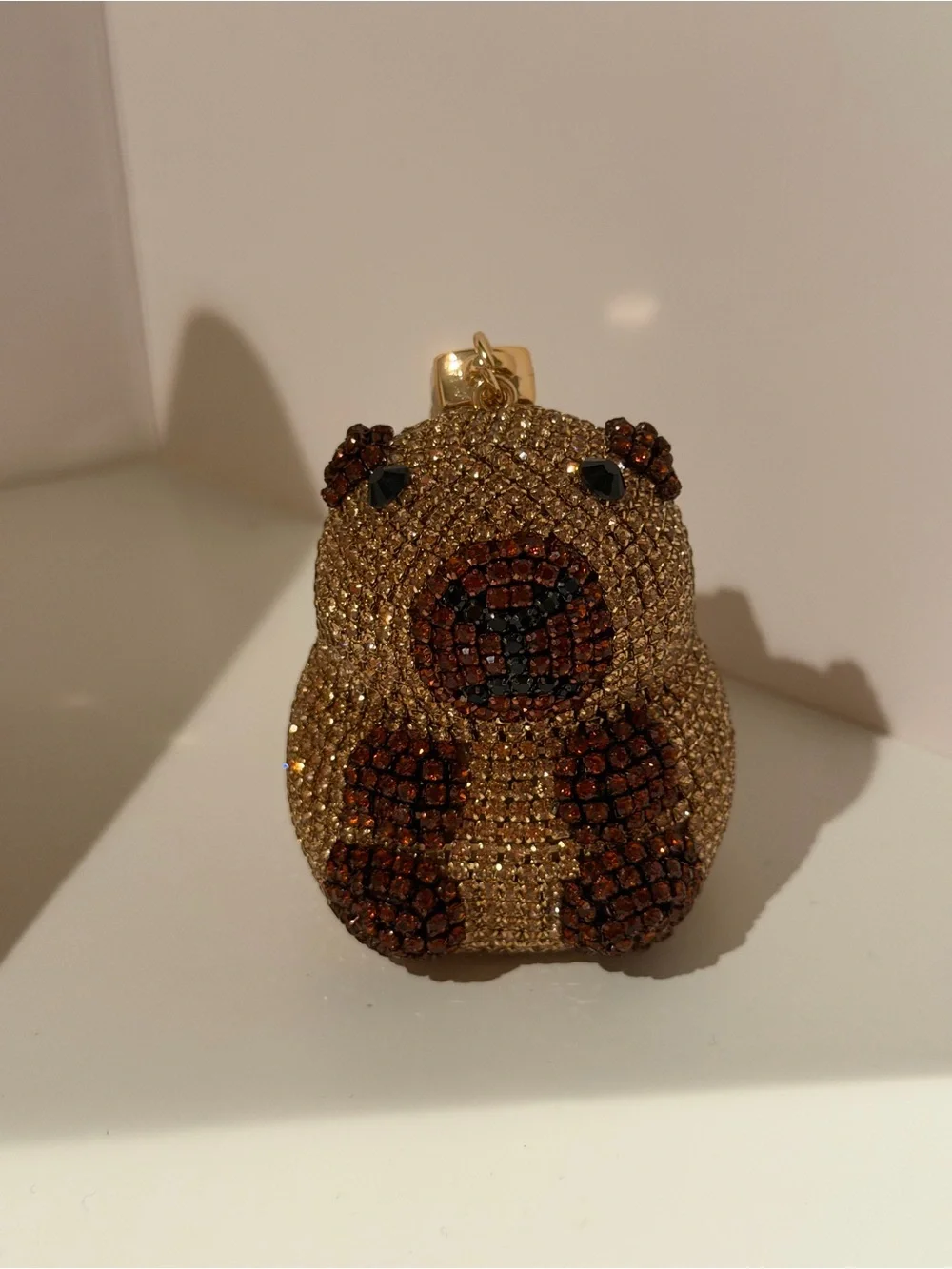 Rhinestone Capybara Keychain bag clip Gold/Brown